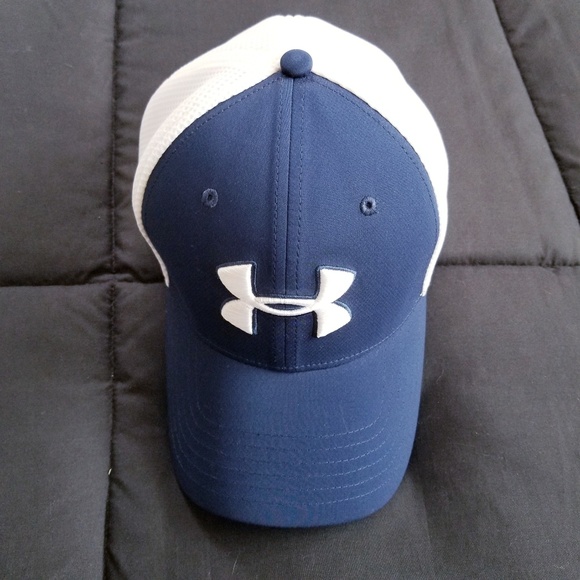 blue and white under armour hat